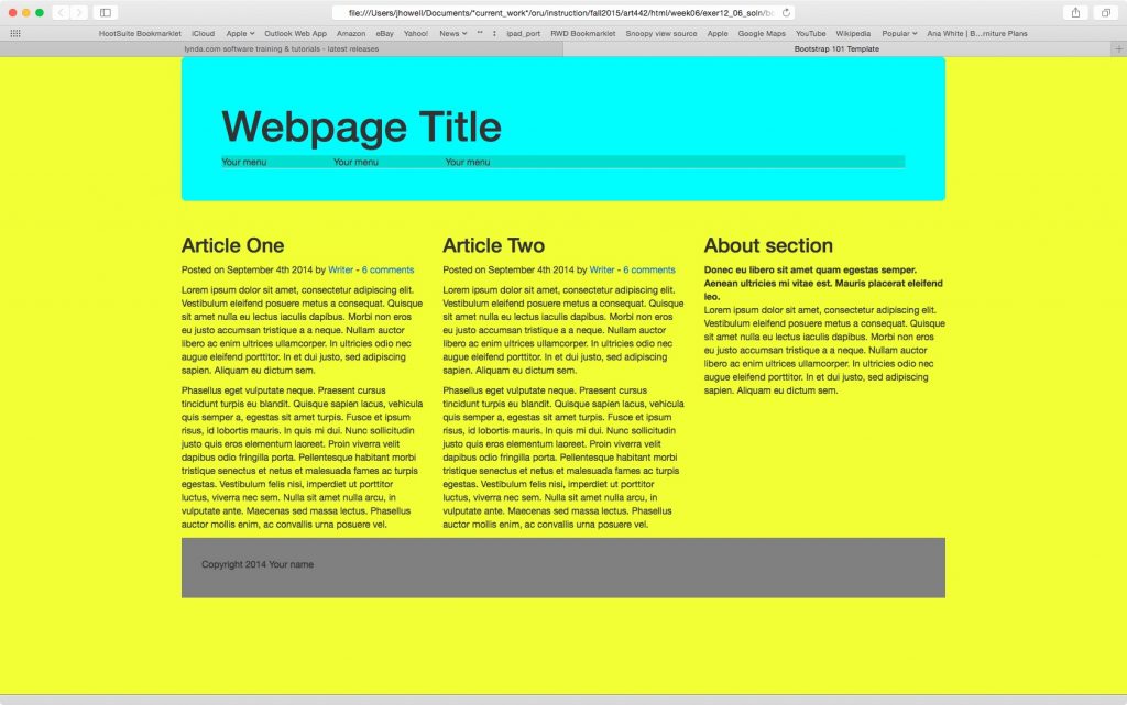 Simple three column webpage layout using Bootstrap.